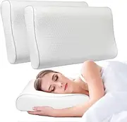 LINENOVA 2 Pack Cervical Memory Foam Pillow for Neck Pain Relief – Ergonomic Contour Pillow with Dual Height Support, Orthopedic Bed Pillow for Side, Back & Stomach Sleepers - 55x35cm