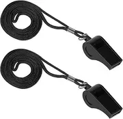 NQEUEPN 2pcs Plastic Sports Whistles, Coach Whistle with Lanyard Sports Whistle Loud Referee Whistle Gym Whistle for Emergency School Home Hiking (Black)