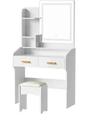 [Artiss] Stool Led Dressing Table Set in White Doria