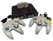 Charcoal Black Nintendo 64 Console and 2 Controller N64 PAL With Mario Kart