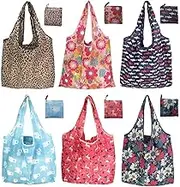 SnailGarden 6 Pack Reusable Shopping Bag，Eco Friendly Foldable Grocery Bags，6 Styles Large Heavy Duty Washable Tote Bags, Multicolor, L