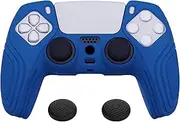 eXtremeRate PlayVital Samurai Edition Blue Anti-Slip Controller Silicone Skin for ps5, Ergonomic Soft Rubber Protective Case for ps5 Controller with Black Thumb Stick Caps
