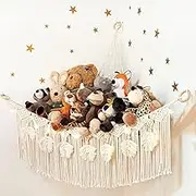 1 Pack Stuffed Animal Storage, Hammock For Girls Room Decor, Corner Hanging Mesh Organizer Idea For Nursery, Toy Wall Hanging Display Holder Kid Boy Gift (White)