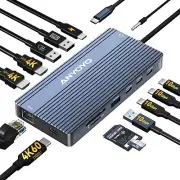 ANYOYO USB C Docking Station Dual HDMI 4K60HZ, 14-in-1 Docking Station 3 Moni