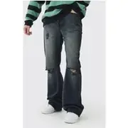 Mens Washed Black Tall Rigid Flared Distressed Jeans