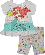 [Disney] Little Mermaid Toddler Girls T-Shirt and Bike Shorts Set 2T White
