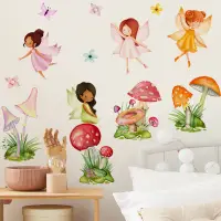 在飛比找蝦皮商城優惠-五象設計 1 件裝卡通花仙子牆貼,創意蘑菇兒童房背景牆裝飾美