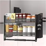 2-Tier Pull Down Cabinet Shelf,Heavy Duty Slide Out Drawers,66lb Capacity,Wall Mounted Storage for Kitchen and Pantry(900mm cabinet)