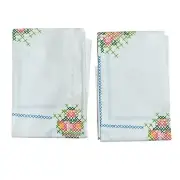 NEW Martex Pillowcase Standard Printed Cross Stitch Floral Percale Set Of 2