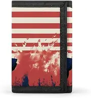 [POTSCBVW] Flag with Silhouette of Lady Liberty Wallet Compact Trifold Wallet with Keychain Lightweight & Durable Purse for Outdoor