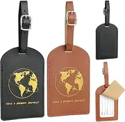 [TRUEIN] 2 PU Leather Luggage Tags, PU Personalised Suitcase Recognition Label with Adjustable Strap & Privacy Cover, ID Tag for Suitcases, Travel Accessories for Backpacks, Bags and Handbags