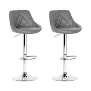 Set of 2 Diamond Style Leather and Steel Barstools Grey