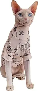 GigglyHouse Sphynx Cat Clothes, Tattoo Pattern Print Turtleneck Shirt for Devon Rex Sphynx Cats (Small)