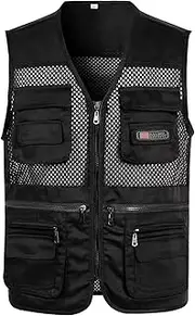 [Generic] Outdoor Fishing Vest for Men Breathable Mesh Full Zip Multi Pockets Cargo Vest Travel Photo Hiking Utility Waistcoat