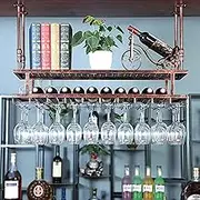 Bar Counter Wrought Iron Wine Rack, Restaurant Bar Wall Cabinet, Cash Register Wine Holder, Hanging Wine Storage Shelf, Rack Upside Down Wine Glass Rack, Height-Adjustable Win,C,100 * 30CM
