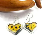 Sunflower Yellow Heart Shaped Drop Dangle Earrings Women's Floral Hook Jewellery