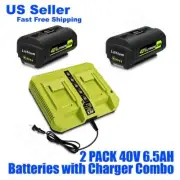 Lizone 2PC 6.5AH Batteries for Ryobi 40V 6Ah Battery and Charger OP401 OP40602