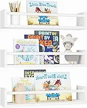 Fixwal Nursery Bookshelves, 16.5 Inch Floating Wall Book Shelves for Kids, Baby Book Shelf Set of 3, Solid Wood Wall Mounted Shelves for Books, Toys and Decor Storage (White)
