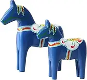 LeeQinersw Swedish Dala Horse Collectible Wooden Figurine Nordic Home Accent, Blue, Large and Small