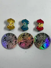 Pokemon Flareon, Jolteon & Vaporeon Eevee Evolutions Pin & Coin VMAX Premium Set