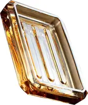 Amber Glass Bathtub Soap Dish - Transparent Soap Box, Square Serving Tray for Tub, Spurtle Bath Accessories, Sponge Holder, Decorative Tray