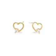 Hollow Heart Stud Earrings with Cubic Zirconia in 9kt Yellow Gold