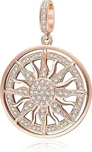 [ABUN] Rose Gold Sun Charms 925 Sterling Silver Dangle Charms with Clear CZ for 3mm Snake Chain Bracelet