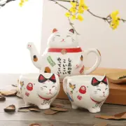 Kawaii Maneki Neko Tea Set Cute Japanese Cat Ceramic Tea Pot Strainer Cups Mug