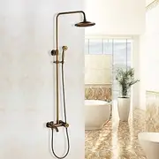 Vintage Shower Faucet Set 8 Shower Head, Shower System Retro Rainfall Head Antique Copper Shower System with Shower Handheld Sprayer, Brass Valve Bath Shower M