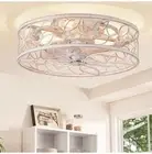 LEDIARY Caged Ceiling Fans with Lights, White Flush Mount Ceiling