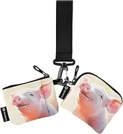 [XYMZR] Cute Pig Smile Mini Zip Around Wristlet keychain Wallet for Women Personalized Pattern Detachable Dual Pouch Wristlet Portable Wallet Phone Coin Purse, Multi-colored, One Size