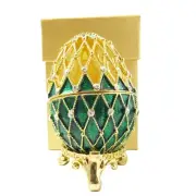 Green Faberge Egg w/ Mini Crown Statuette Figurine Enamel Collectible Gift Box