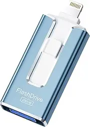 SUDEHO USB Stick 256 GB for iPhone, MFi Certified Lightning Memory Stick, Stable Data Transfer, 4-in-1 Flash Drive for iPhone/iPad/Android/PC, Copy Data with One Click, Ash Blue