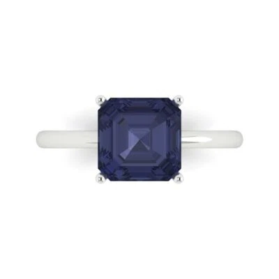 2.5Ct Asscher Cut Blue Sapphire Solid Gold Solitaire Engagement Promise Ring