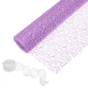 Flower Wrapping Mesh Paper, 15ft Floral Craft Package with Ribbon, Purple