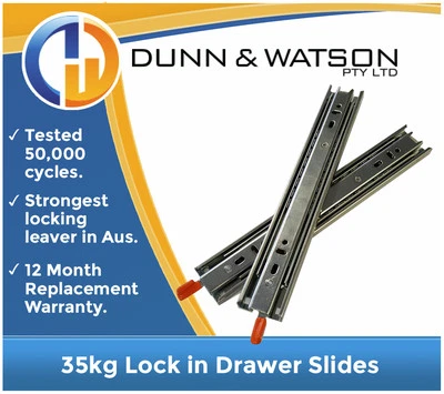 400mm 35kg Lock in Drawer Slides / Fridge Runners - Draw, Hardware, Trailer