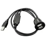 Dual Ports USB2.0 Panel Flush Mount Car Motorcycle Extension Cord 1m/39.37in