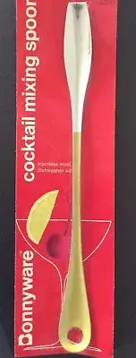 Mid Century Modern Cocktail Mixing Spoon Brown Mustard Yellow NIP