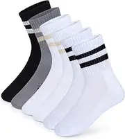 Forever Bambe Mini Crew Socks for Women 4-Pack Cushioned Bottom Retro Striped Socks Athletic Ankle Socks Womens Crew Socks