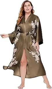 [BABEYOND] Plus Size Long Kimono Robe Floral Satin Robes Plus Size Kimono Cover Up Loose Cardigan Top Bachelorette Party Robe