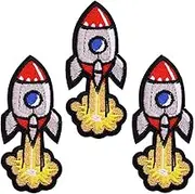 U-Sky Sew or Iron on Patches, 3pcs Flying Off Rocket Patches for Clothing, Sports Team Badge Patches, Patches for Covering Logo, Patches for Clothing Repairing, Size: 3.2x1.4 inch