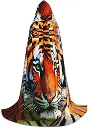 SKKNT Tiger Stripes Orange Pattern Print Halloween Hooded Cloak Full Length Cape With Hood For Men And Women For Carnival