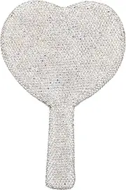 Happyyami Hand Mirror for Makeup Cute Heart Shaped Rhinestone Mirror Single Sided Handheld Travel Mirror Bling Hand Mirror Handle for Cosmetics Mirror