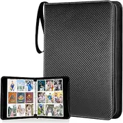 CyperEver 1440 Pockets Trading Card Binder, 9 Pocket Top Loader Playing Card Holder Trading Card Album with 80 Removable Card Sleeves, Trading Card Storage for TCG Pokemon (Hard Carbon Fiber Texture)