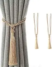 2 Pack Long Tassel Curtain Tiebacks Handmade Braided Rope Knot Drape Tie Backs Decorative Curtain Holdbacks for Home & Office Window Drapery