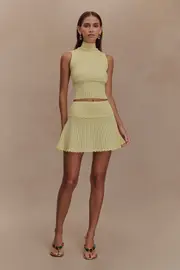 Indy Pointelle Knit Mini Skirt - Lemon