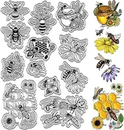craspire Honey Bee Clear Rubber Stamps Honeycomb Bumble Bee Vintage Flowers Transparent Silicone Stamp Seal for Journaling, Card Making, Notebook Decoration, DIY, Scrapbooking, Handmade