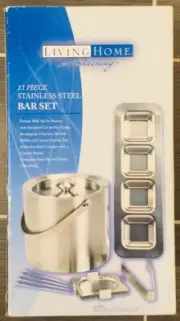 Living Home Stainless Steel Insulated Ice Bucket Tongs Coasters Picks Serv Tray