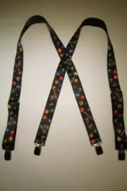 Men's Suspenders - X Billiard Pool Balls Black, Clips, Button On, USA Made