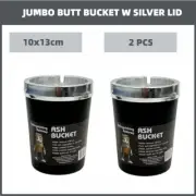 2x Jumbo Ashtray Butt Bucket With Silver Lid Cigarette Tobacco Ash Holder Black